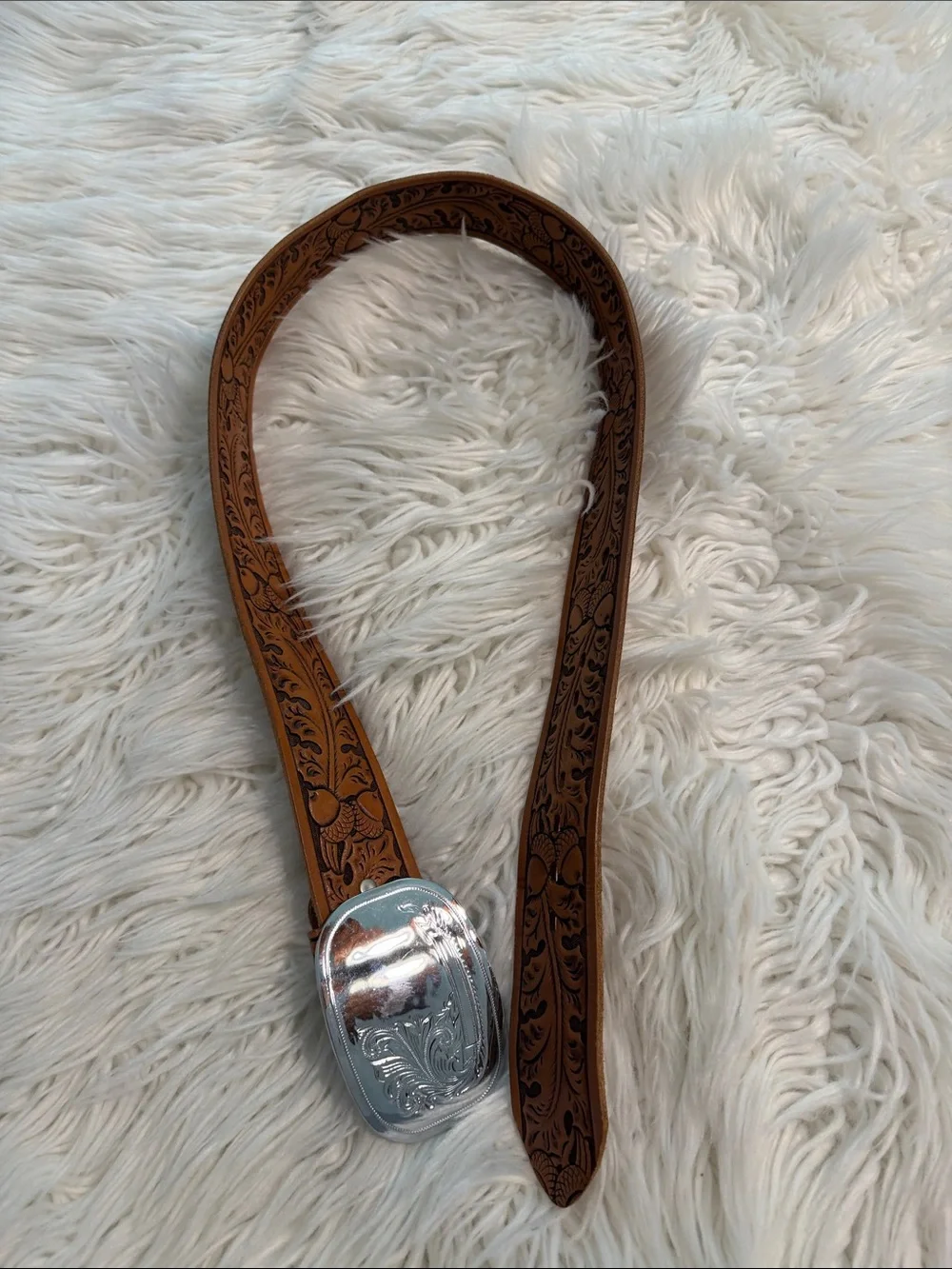 Chambers Top Grain SteerRide  Brown Leather Decorative Belt with Engraved Silve